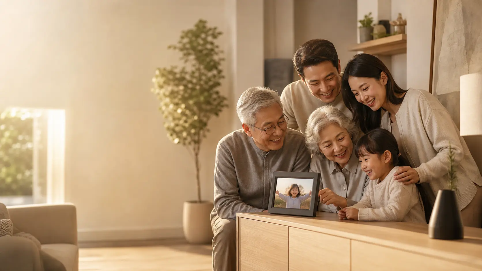 MyFrame family photo display in a living space